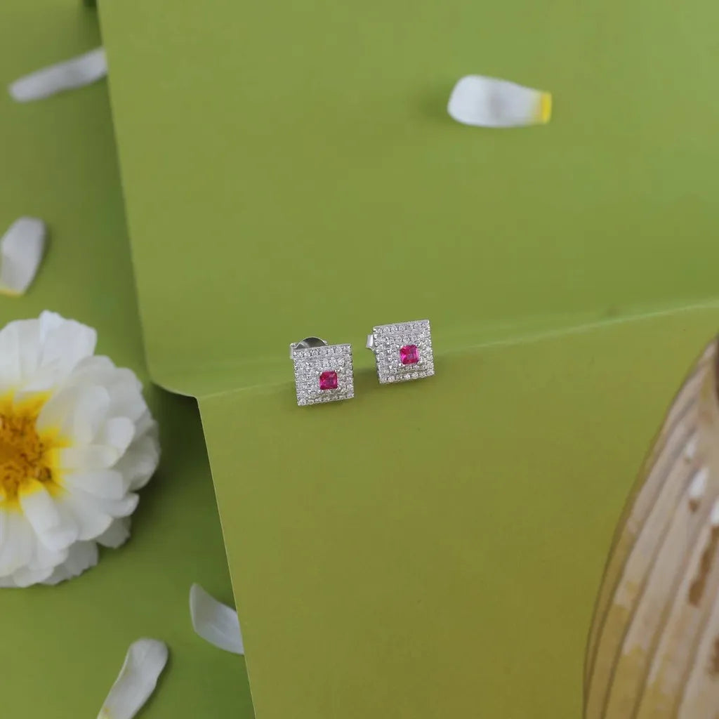 Pink Stone Stud Earrings