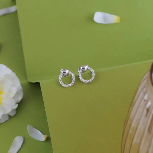 Small Heart in Circle Earrings