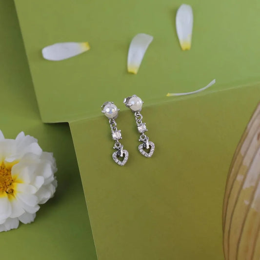 White Pearl Heart Earrings