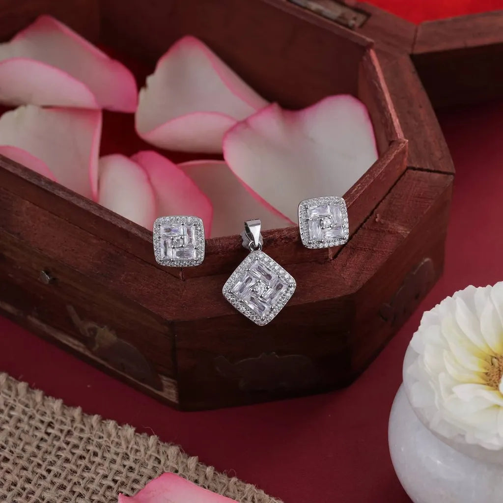 Classic Diamond Pendant Earrings Set